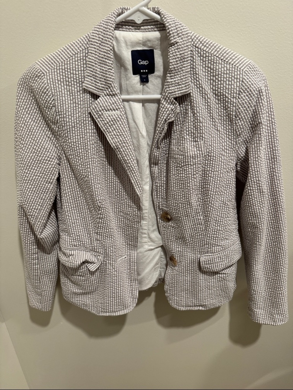 GAP Women's Light Gray Textured Cotton Blazer